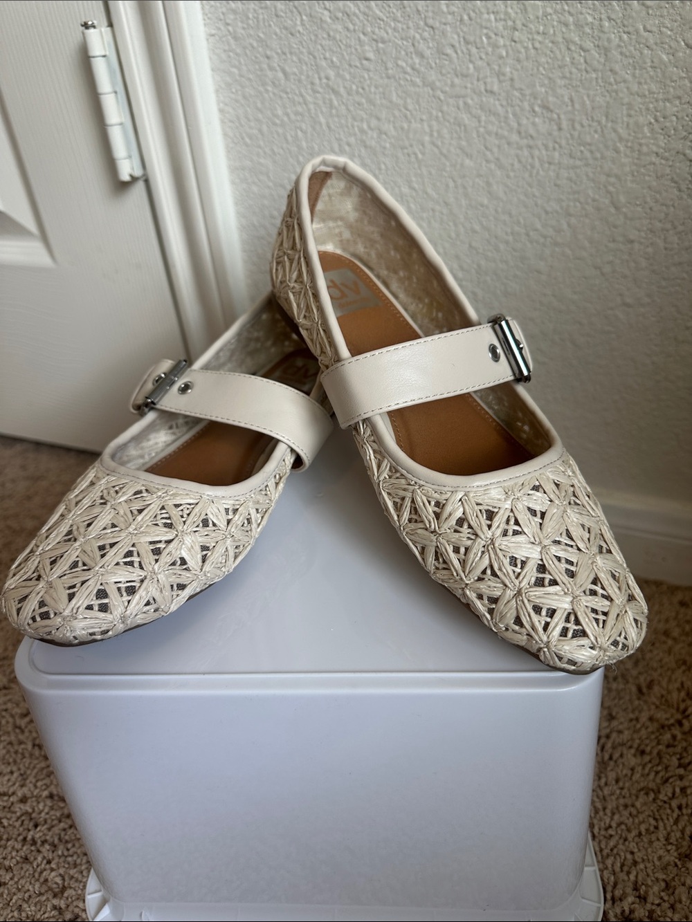 Dolce Vita Cream Woven Mary Jane Flats with Buckle Strap